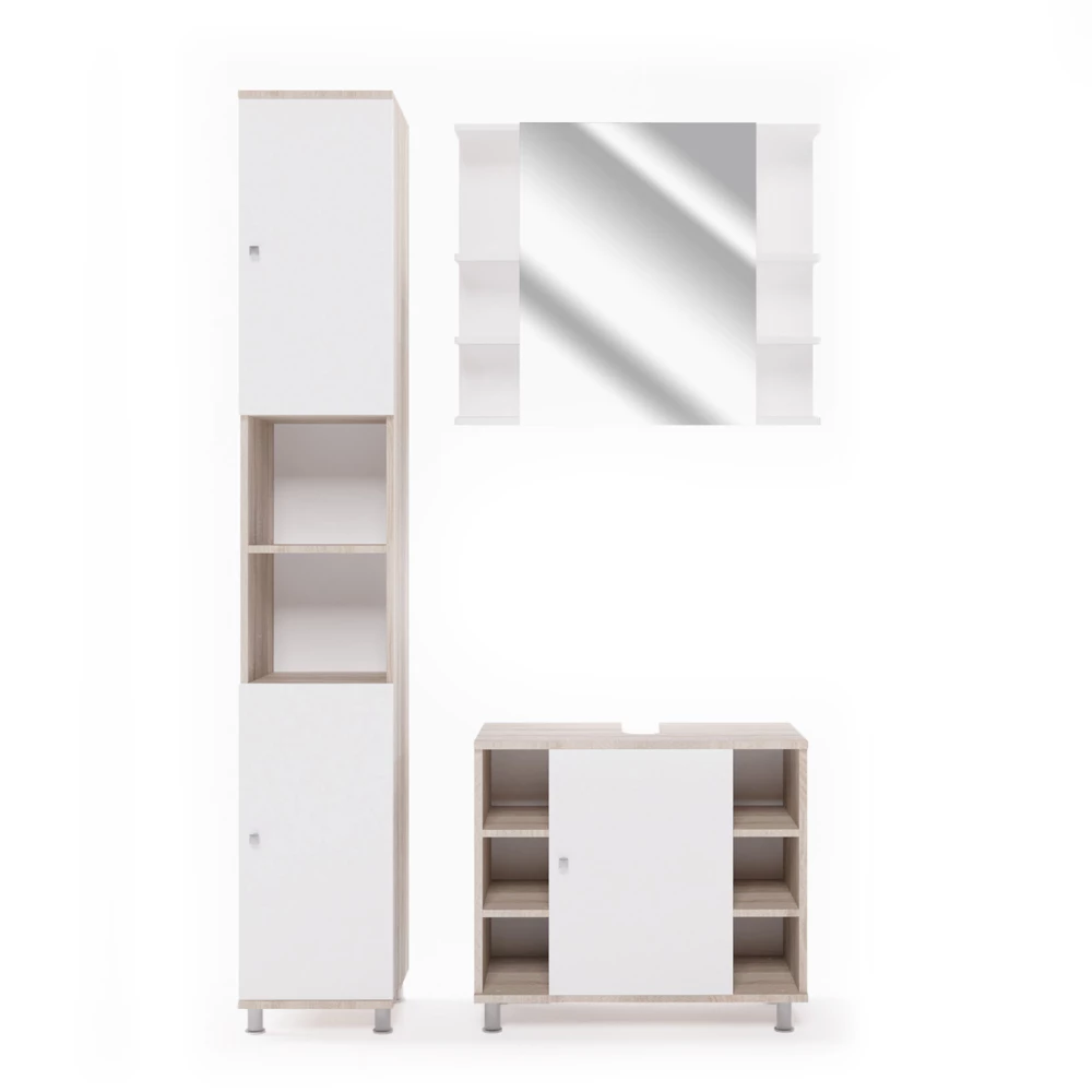 Badmöbel-Set Fynn Sonoma 3 Teile, mit Hochschrank Vicco