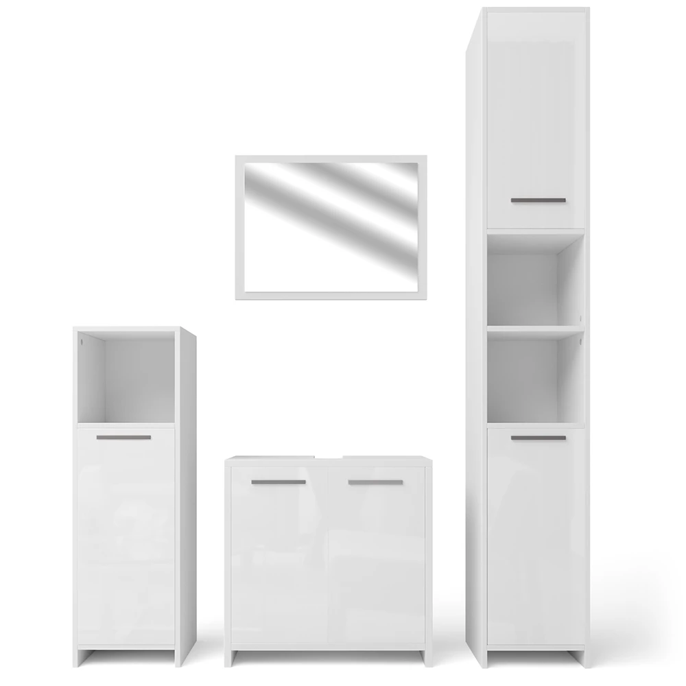 Badmöbel-Set Kiko Weiß Hochglanz/Weiß 4 Teile Vicco