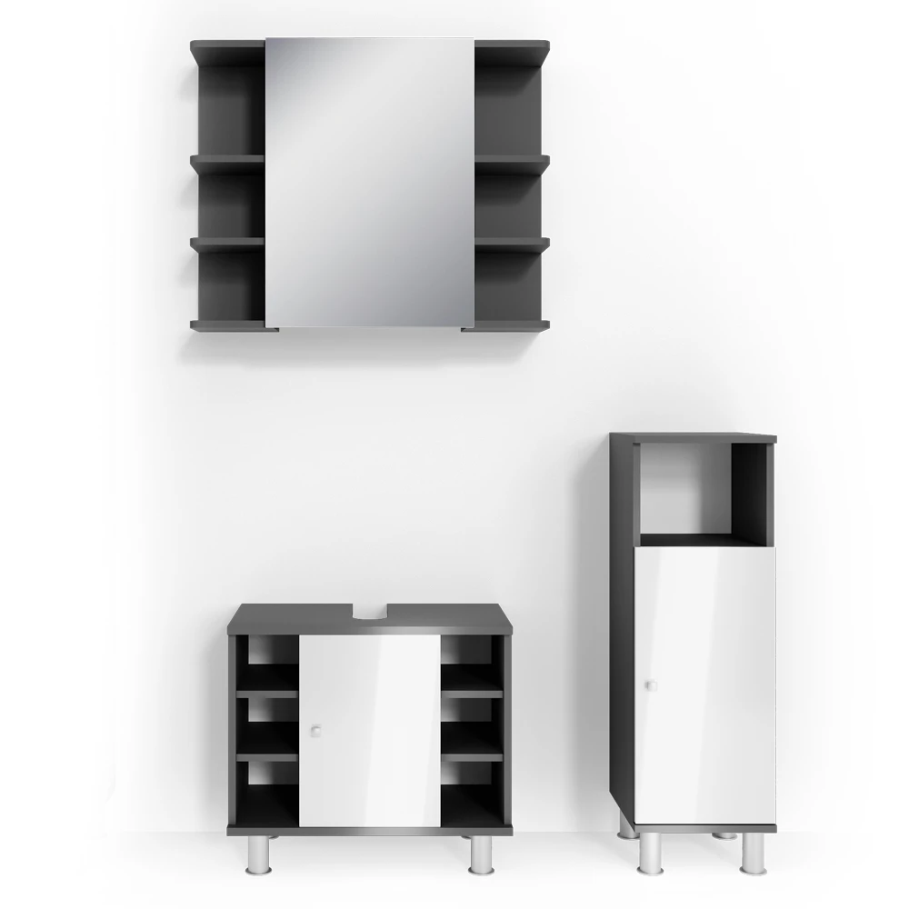 Badmöbel-Set Fynn Anthrazit 3 Teile, mit Midischrank Vicco