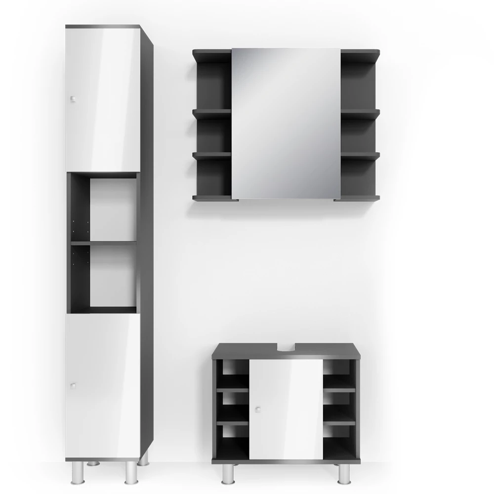 Badmöbel-Set Fynn Anthrazit 3 Teile, mit Hochschrank Vicco