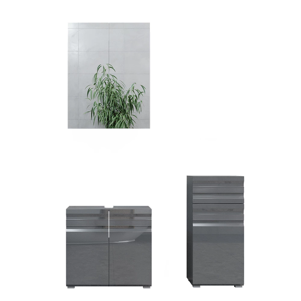 Badmöbel-Set Fredd Anthrazit Hochglanz 3 Teile Vicco