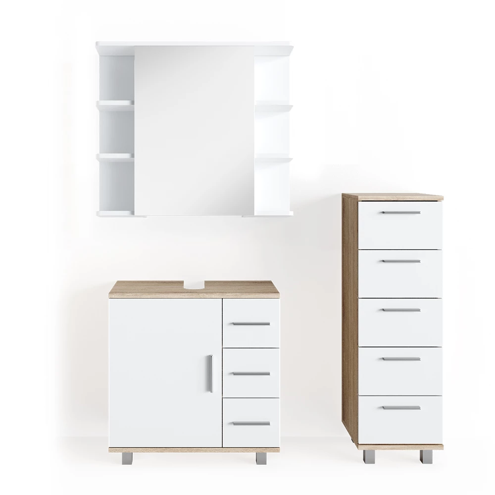 Badmöbel-Set Ilias Sonoma 3 Teile, mit Midischrank Vicco