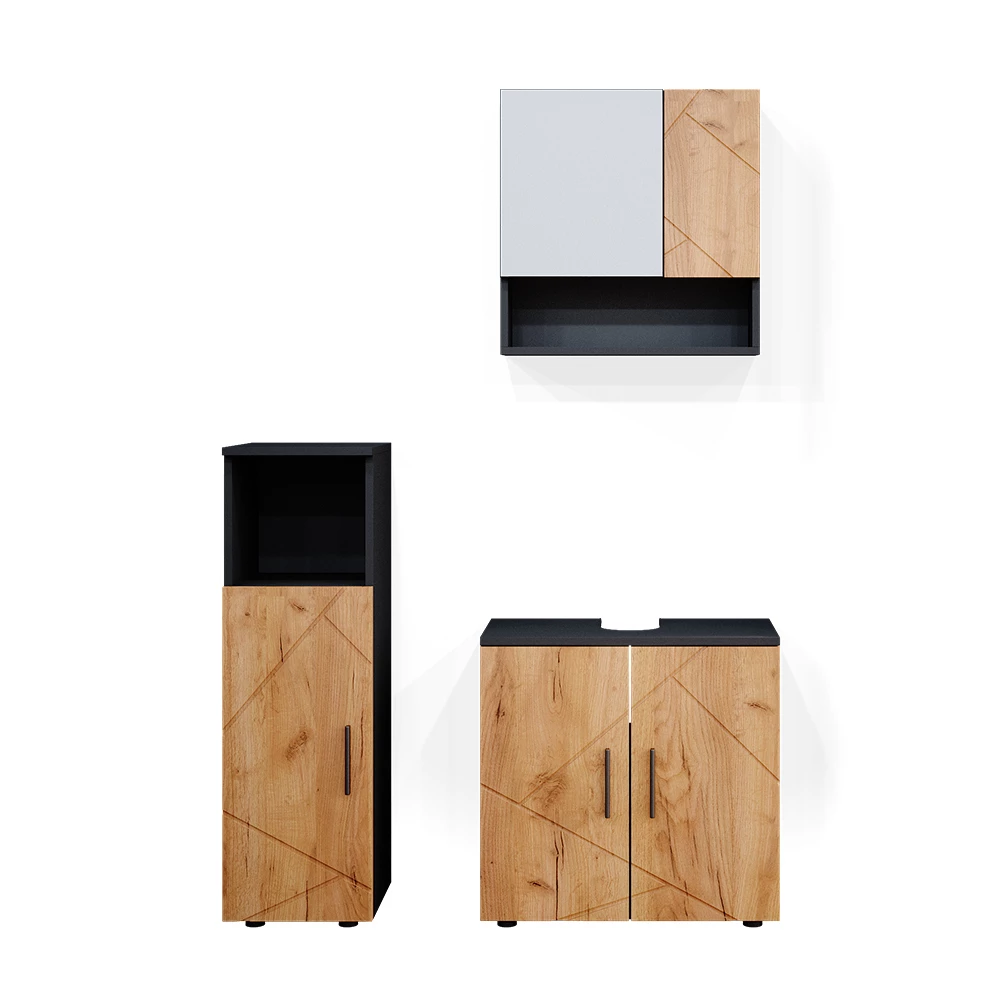 Badmöbel-Set Irma Goldkraft Eiche/Anthrazit 3 Teile Vicco