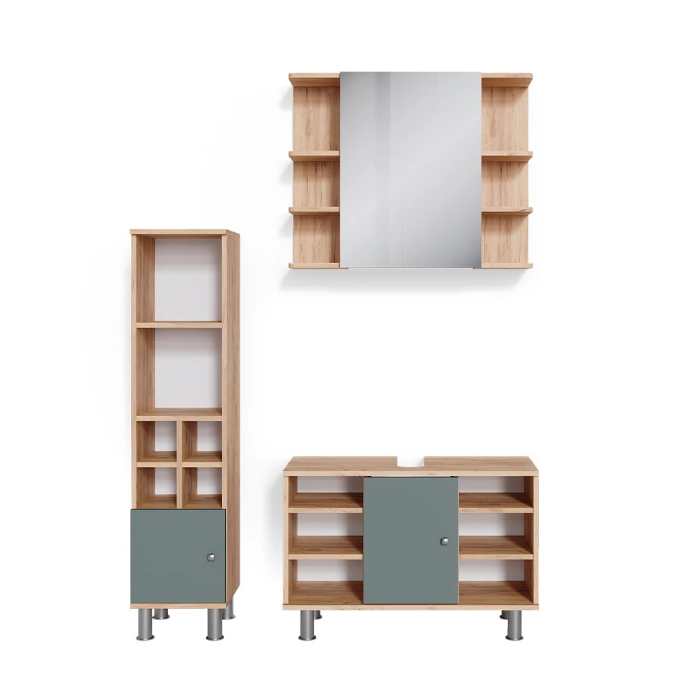 Badmöbel-Set Fynn Grün 3 Teile, mit Midischrank Tür klein Vicco