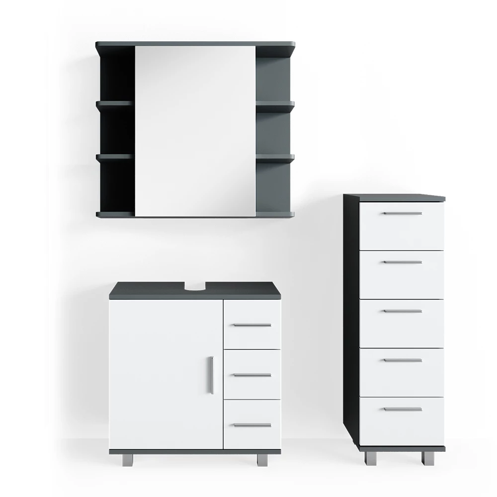 Badmöbel-Set Ilias Anthrazit 3 Teile, mit Midischrank Vicco