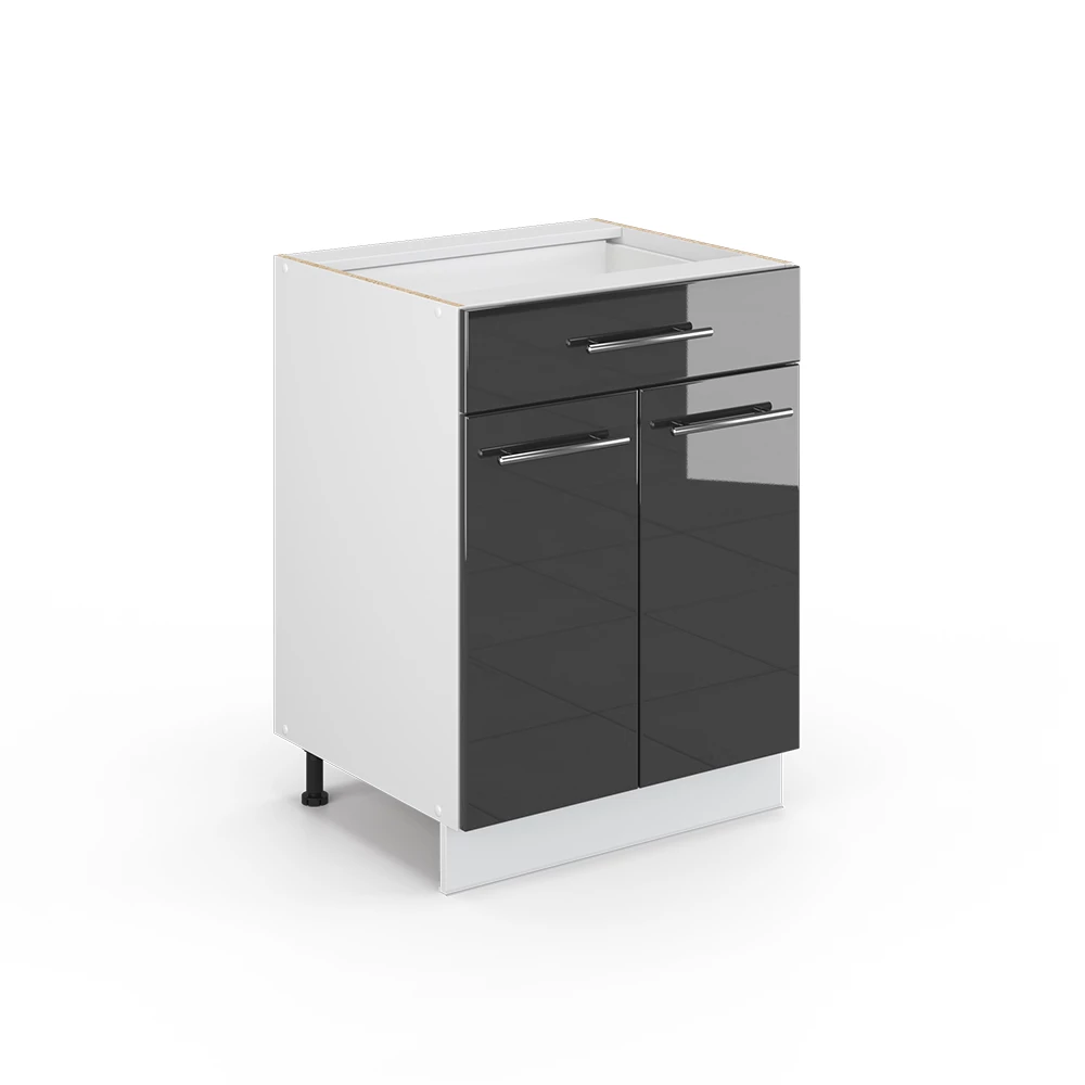 Badschrank Fame-Line Anthrazit Hochglanz 60 x 82 cm mit Schublade, ohne Arbeitsplatte Vicco