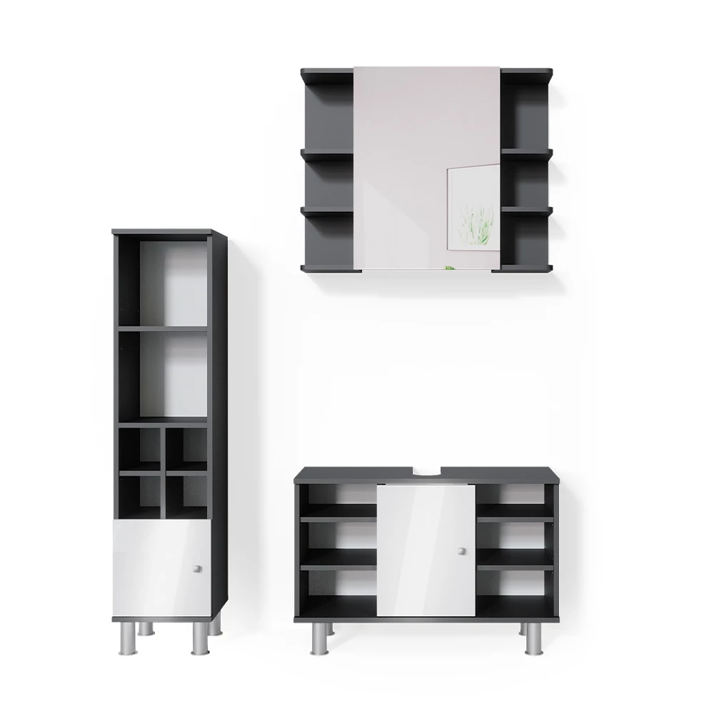 Badmöbel-Set Fynn Anthrazit 3 Teile, mit Midischrank Tür klein Vicco
