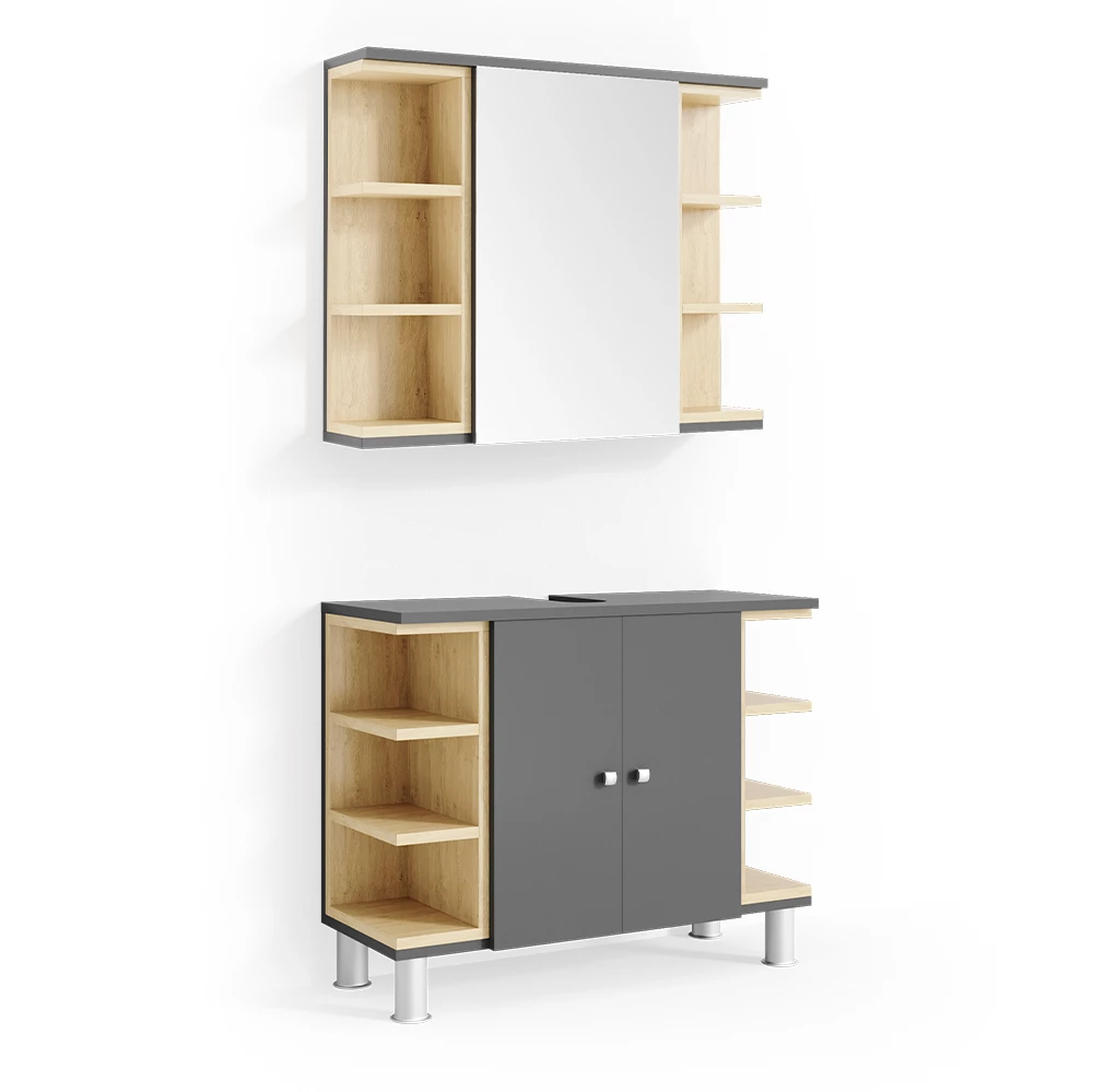 Badmöbel-Set Aquis Anthrazit 2 Teile Vicco