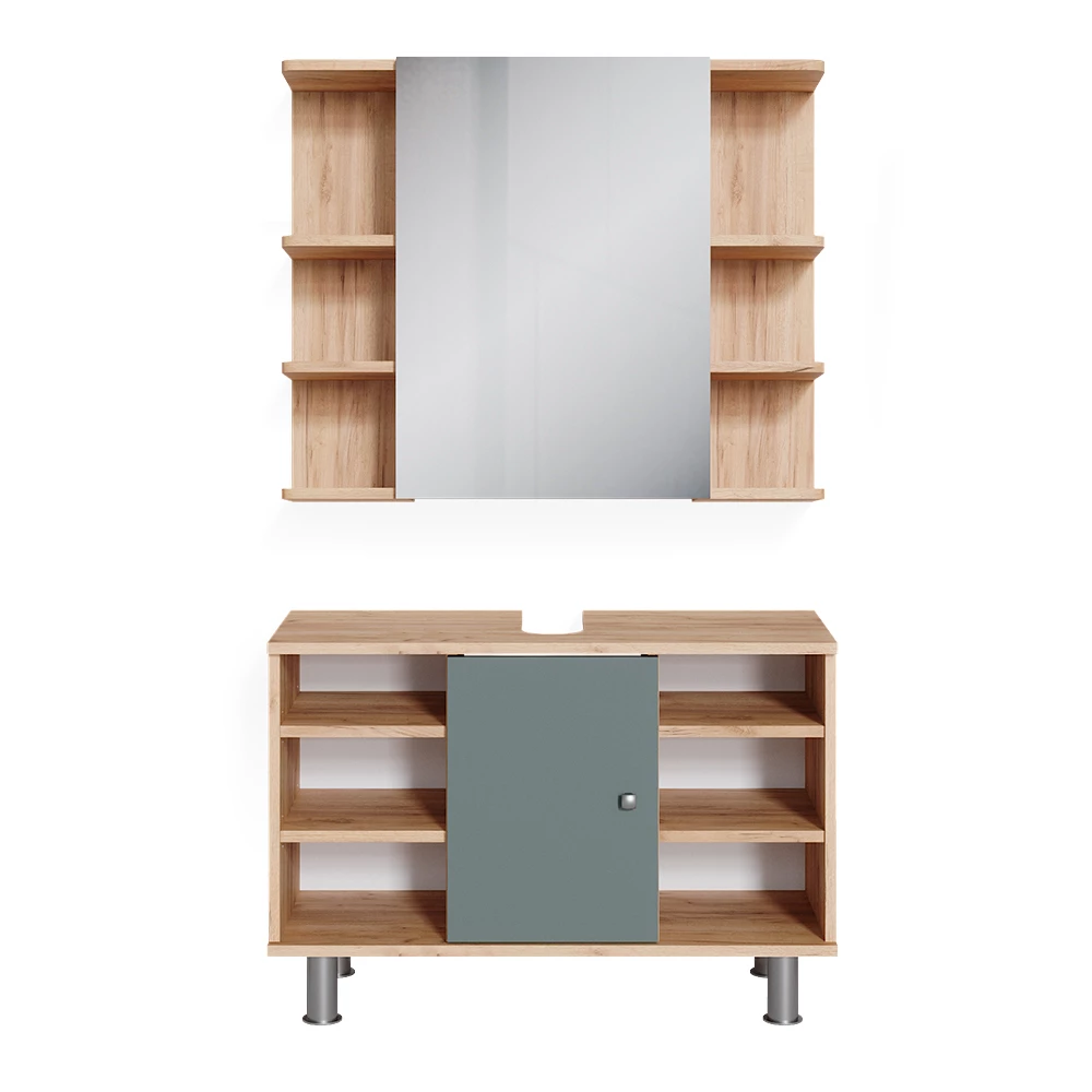 Badmöbel-Set Fynn Grün 2 Teile, Unterschrank 80 cm Vicco