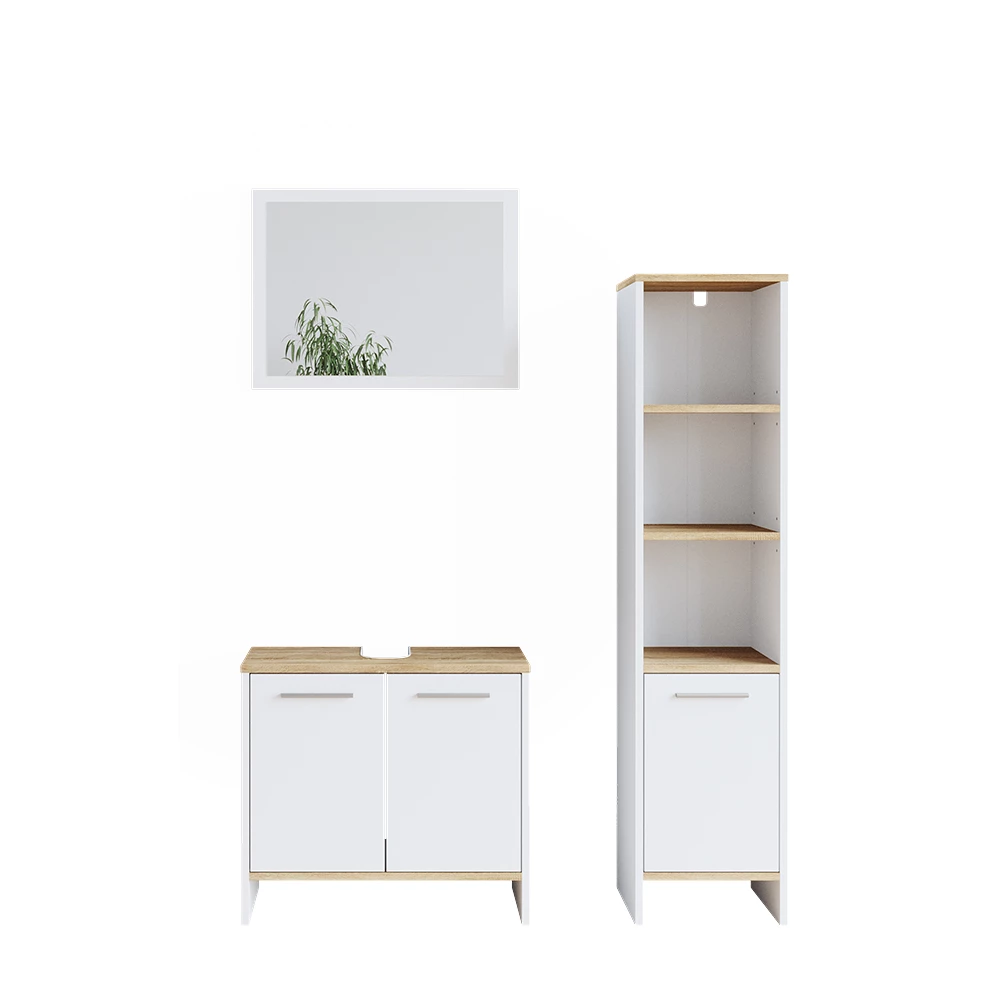 Badmöbel-Set Elvio Weiß 3 Teile, mit Hochschrank Vicco