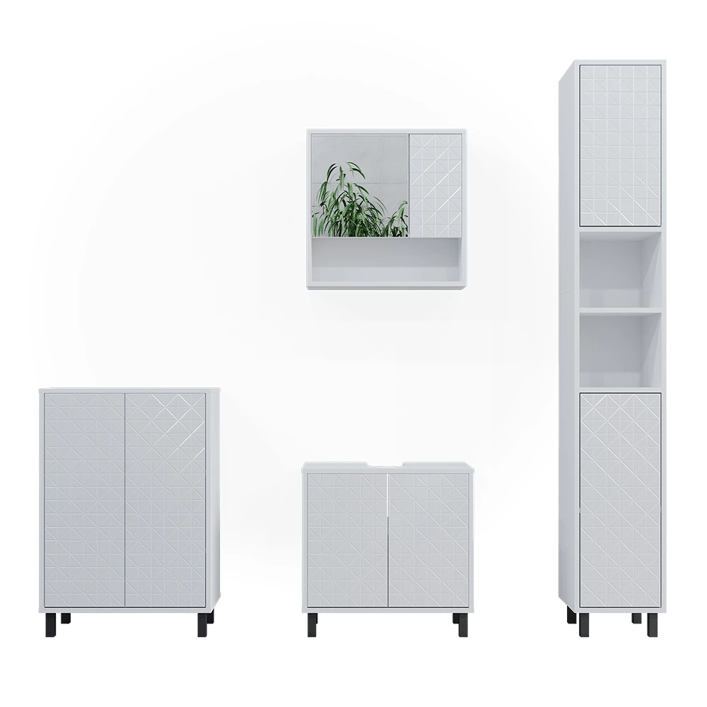 Badmöbel-Set Agasta Weiß 4 Teile, mit Hochschrank Vicco