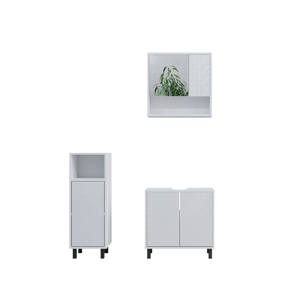 Badmöbel-Set Agasta Weiß 3 Teile, mit Midischrank Vicco