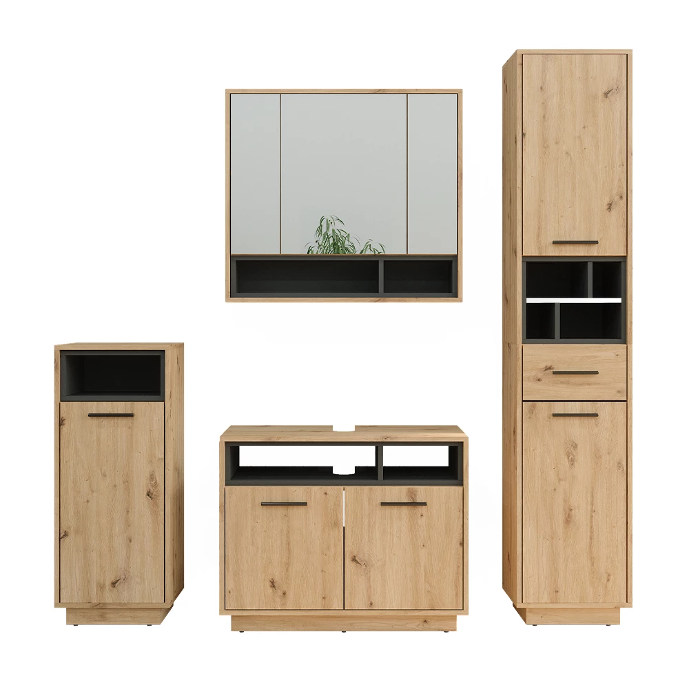 Badmöbel-Set Beatrice Artisan-Eiche 4 Teile Vicco