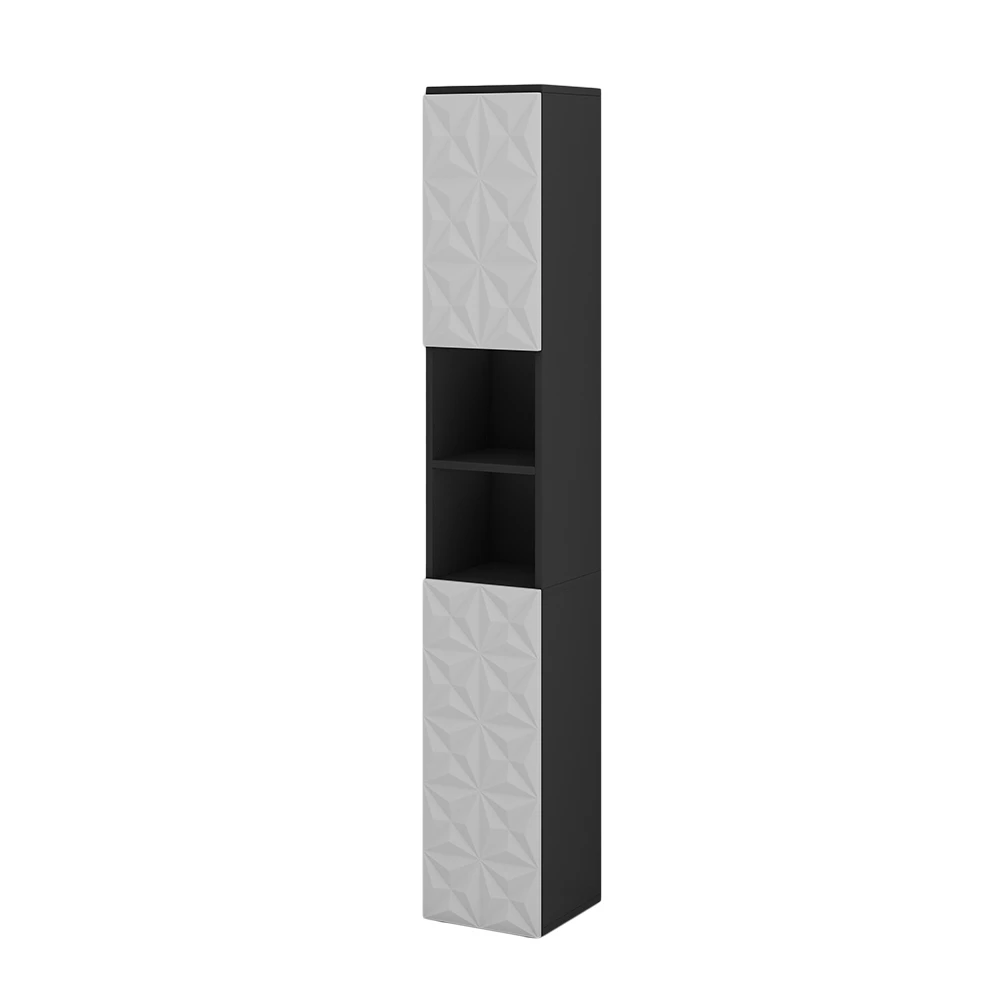 Badschrank Edge Schwarz 30 x 189.5 cm mit 2 Türen und 3 Fächer Vicco