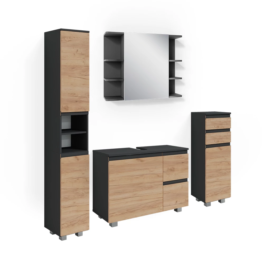 Badmöbel-Set J-Shape Grau 4 Teile Vicco