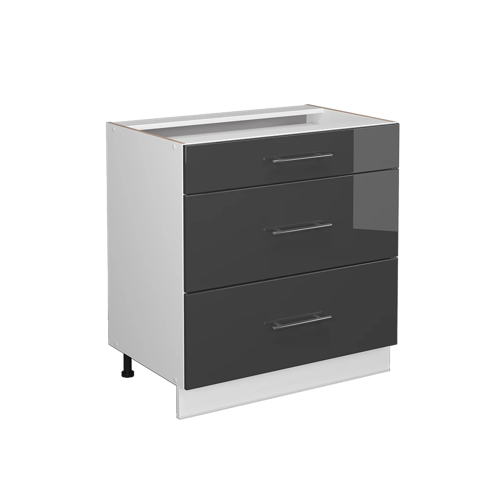 Badschrank Fame-Line Anthrazit Hochglanz 80 x 82 cm mit 3 Schubladen, ohne Arbeitsplatte Vicco