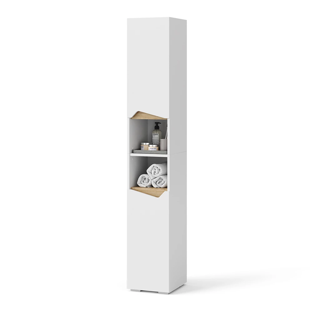 Badschrank Marelle Weiß/Artisan 30 x 180 cm mit Türen, und offenen Fächern Vicco