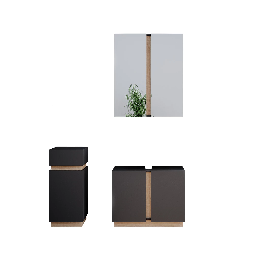 Badmöbel-Set Gloria Anthrazit 3 Teile, mit Midischrank Vicco