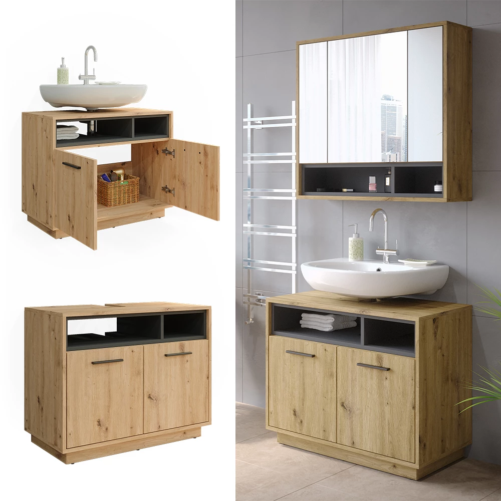 Waschbeckenunterschrank Beatrice Artisan Eiche/Anthrazit 80 x 64 cm Vicco
