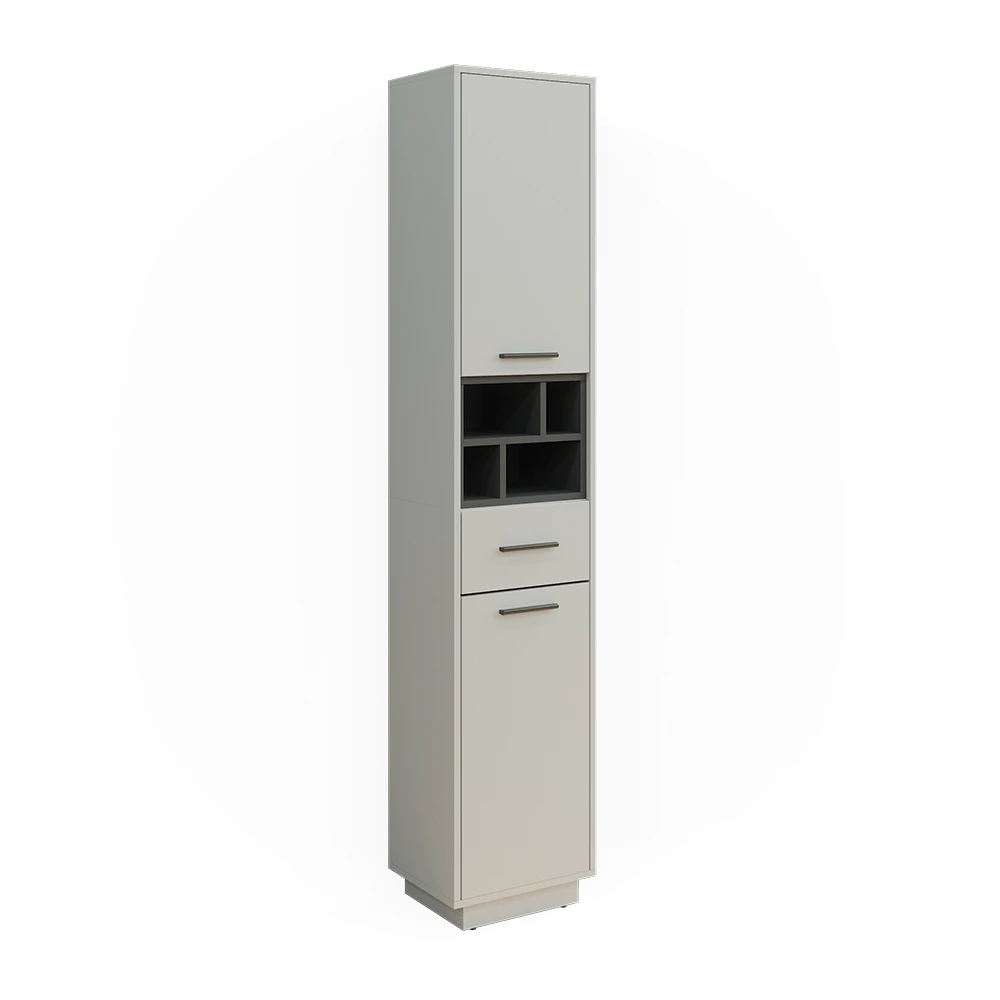Badschrank Beatrice Grau/Anthrazit 38 x 190 cm mit Türen, Schubladen und Fächern Vicco