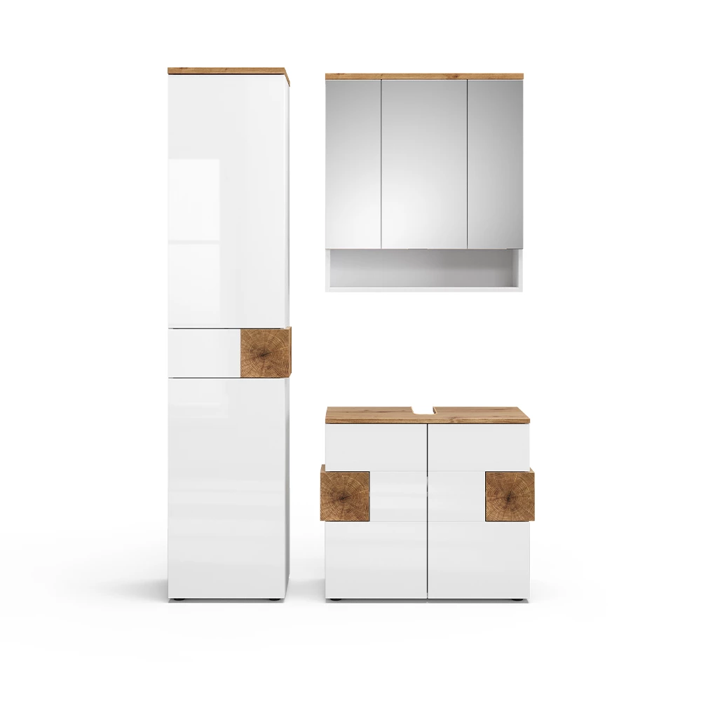 Badmöbel-Set Eden Weiß 3 Teile, mit Hochschrank Vicco