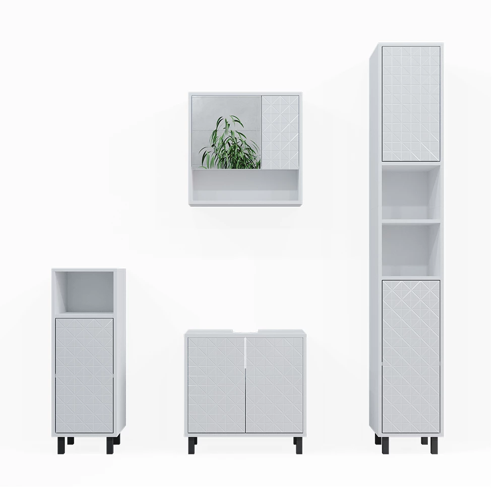 Badmöbel-Set Agasta Weiß 4 Teile, mit Hochschrank und Kommode Vicco