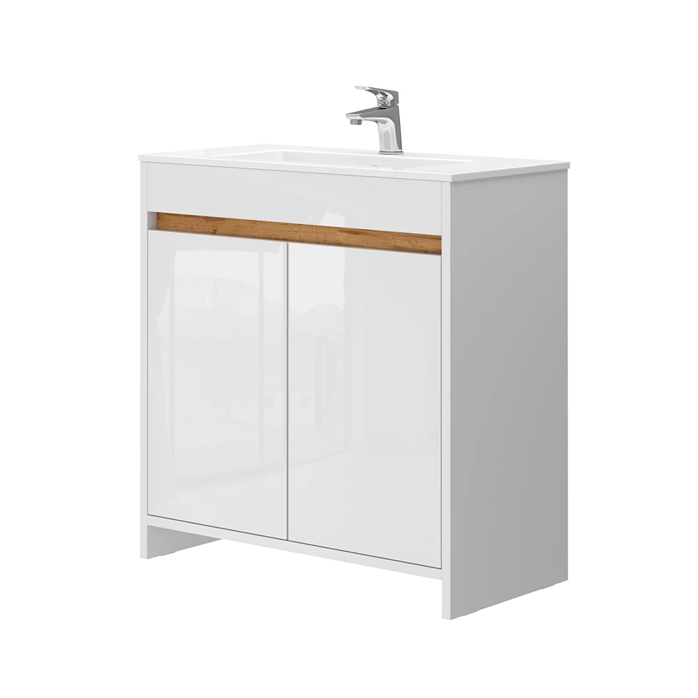 Waschbeckenunterschrank Lemgo Weiß Hochglanz 2 Teile, Unterschrank 80 cm Vicco