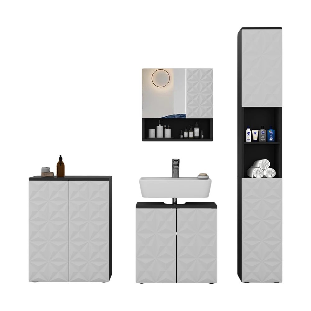 Badmöbel-Set Edge Schwarz 4 Teile Vicco