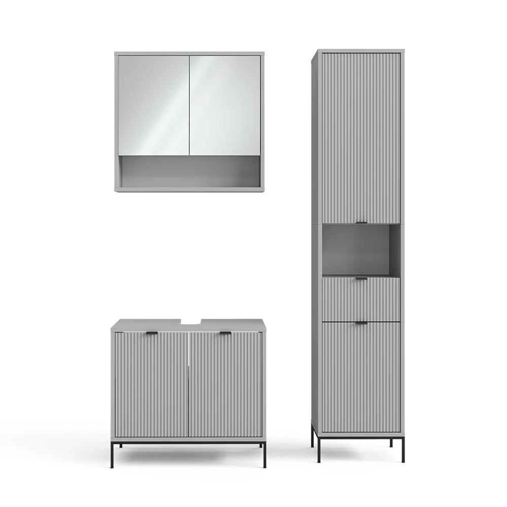 Badmöbel-Set Eliza Grau 3 Teile, mit Hochschrank Vicco
