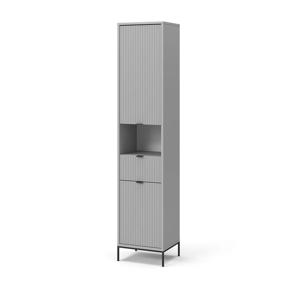 Badschrank Eliza Grau 40 x 190 cm mit Türen, und Schublade Vicco