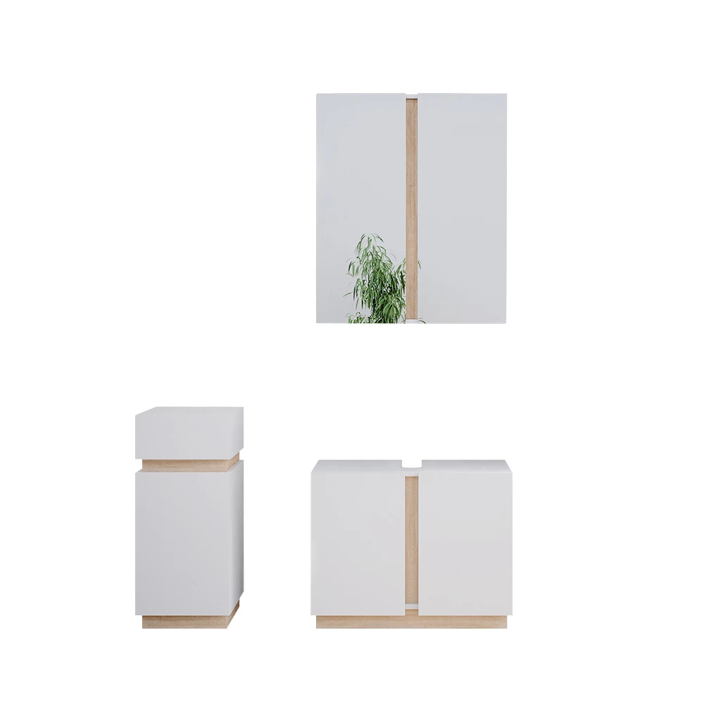 Badmöbel-Set Gloria Weiß 3 Teile, mit Midischrank Vicco
