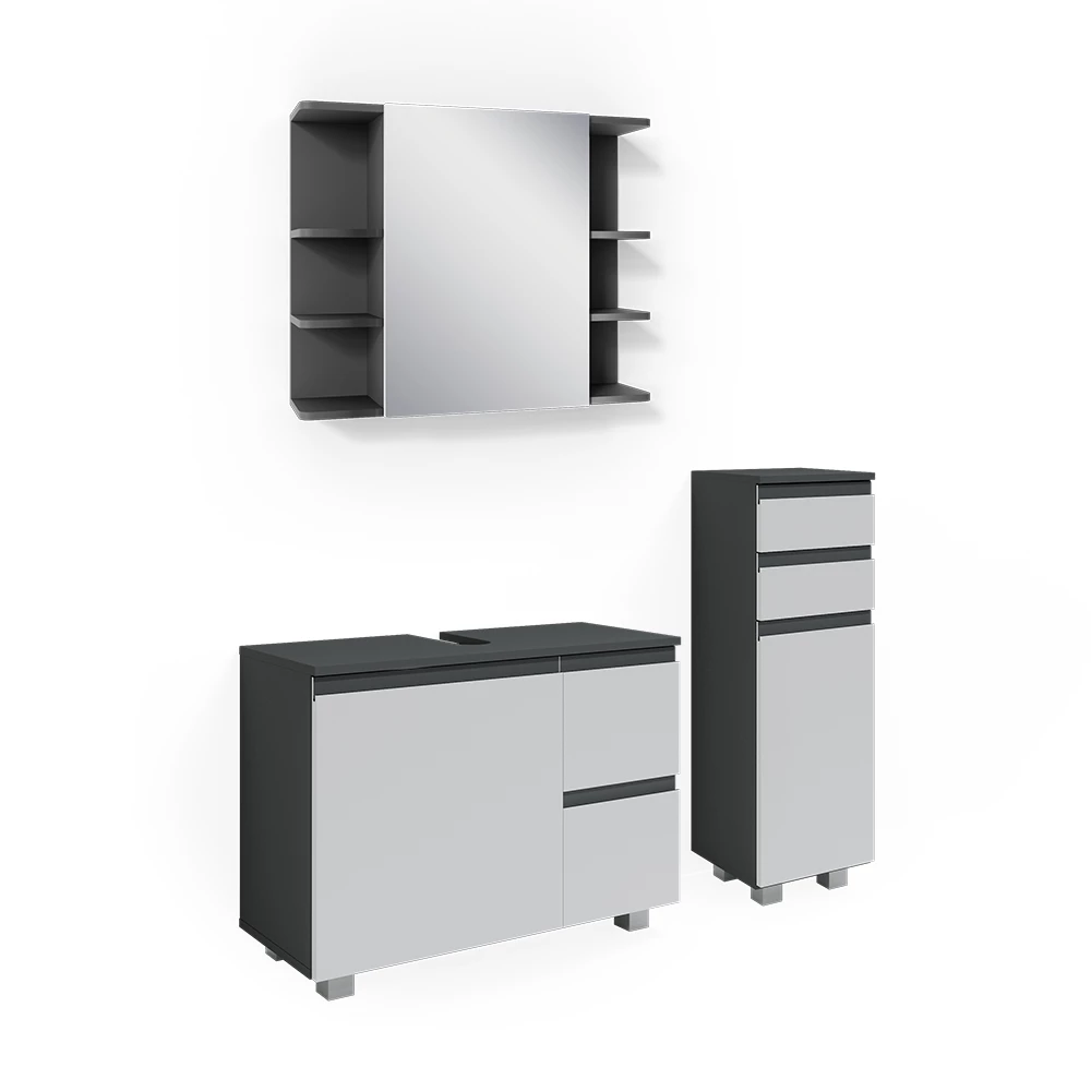 Badmöbel-Set J-Shape Anthrazit 3 Teile, mit Midischrank Vicco