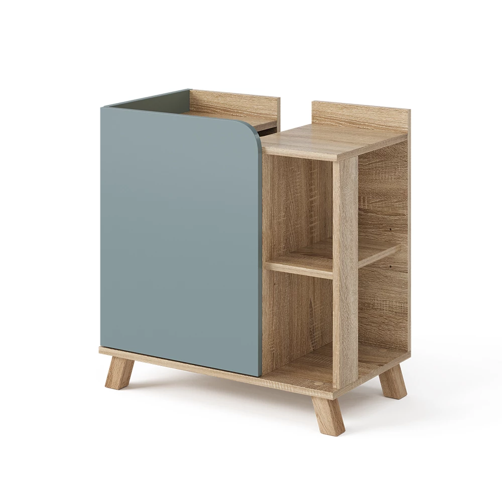 Waschbeckenunterschrank Karen Sonoma/Blau 60 x 65 cm mit Tür und offenen Fächern Vicco