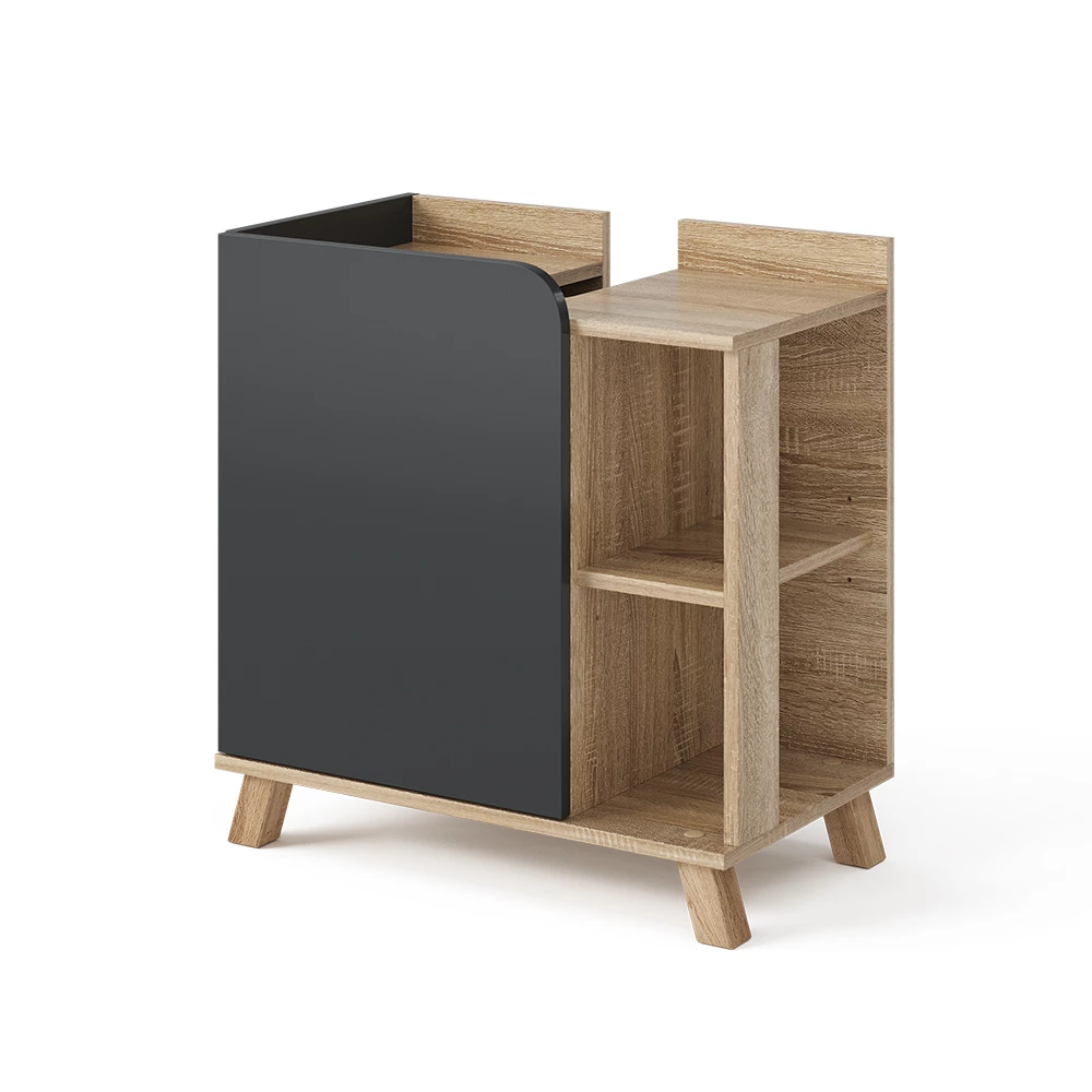 Waschbeckenunterschrank Karen Sonoma/Anthrazit 60 x 65 cm mit Tür und offenen Fächern Vicco
