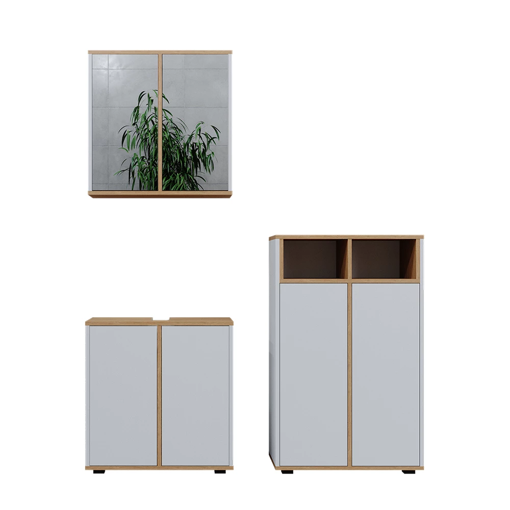 Badmöbel-Set Didi Weiß/Artisan 3 Teile, Midischrank mit 2 Türen Vicco