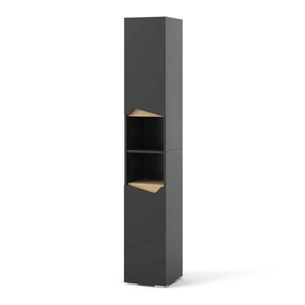 Badschrank Marelle Anthrazit/Artisan 30 x 180 cm mit Türen, und offenen Fächern Vicco