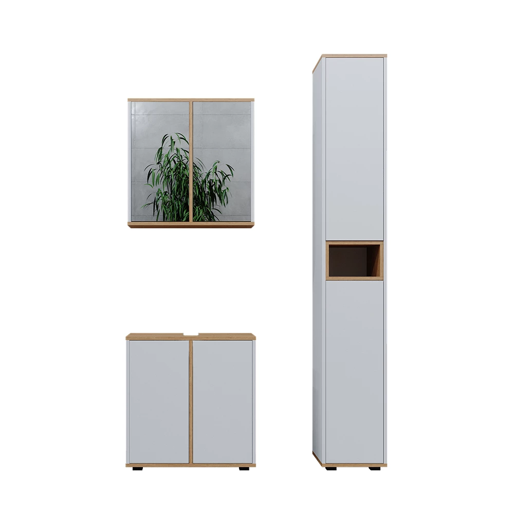 Badmöbel-Set Didi Weiß/Artisan 3 Teile mit Hochschrank Vicco
