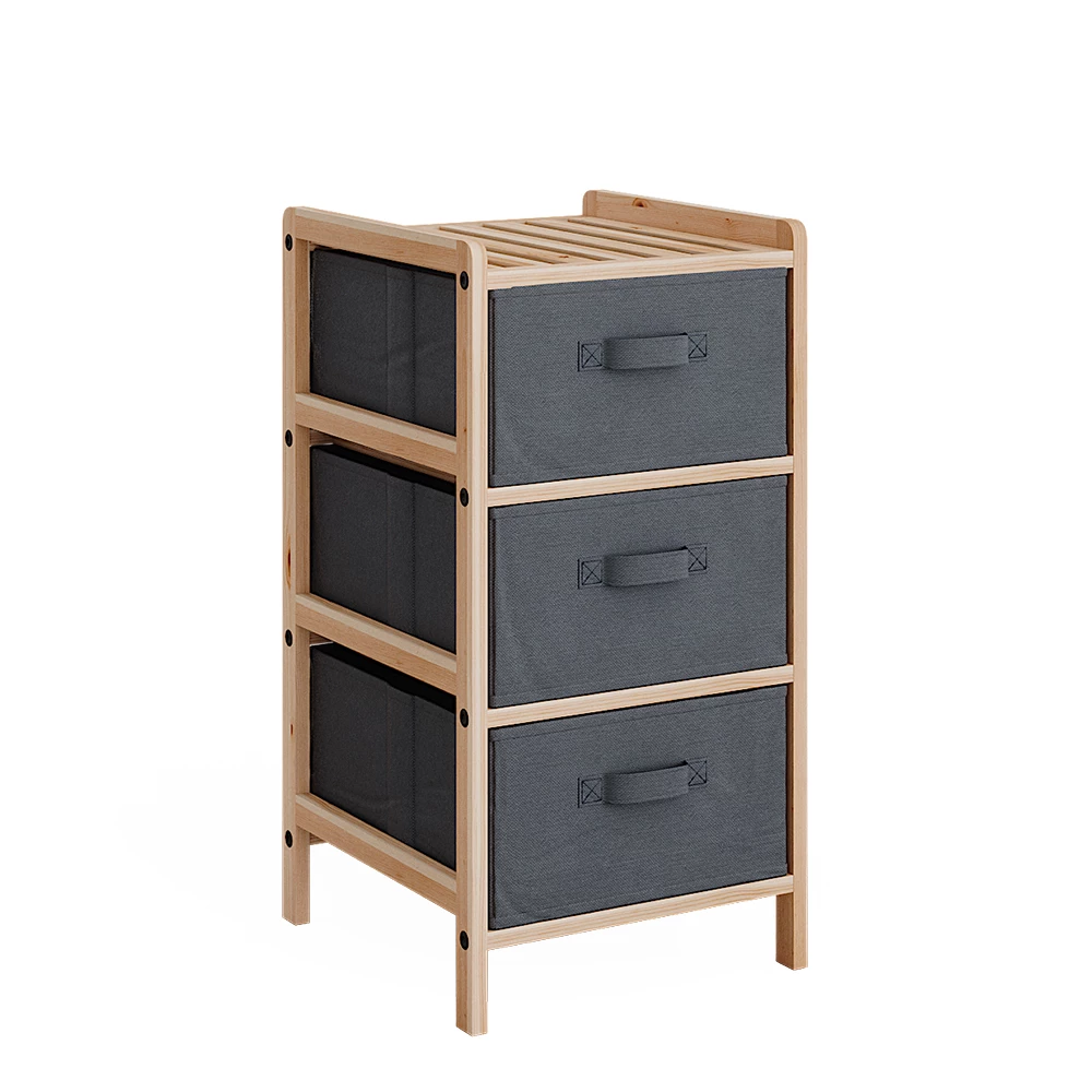 Kommode Bruno Grau 34.5 x 67 cm mit 3 Stoffschubladen Vicco