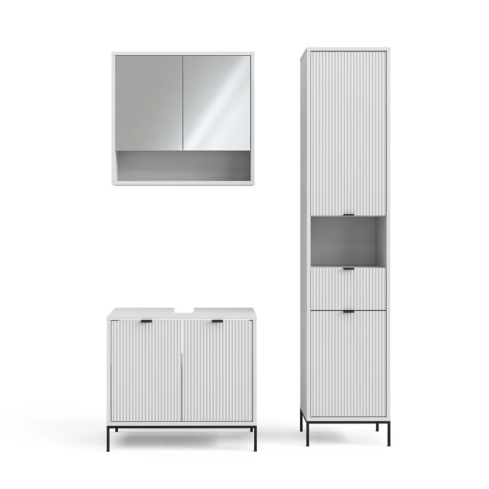 Badmöbel-Set Eliza Weiß 3 Teile, mit Hochschrank Vicco
