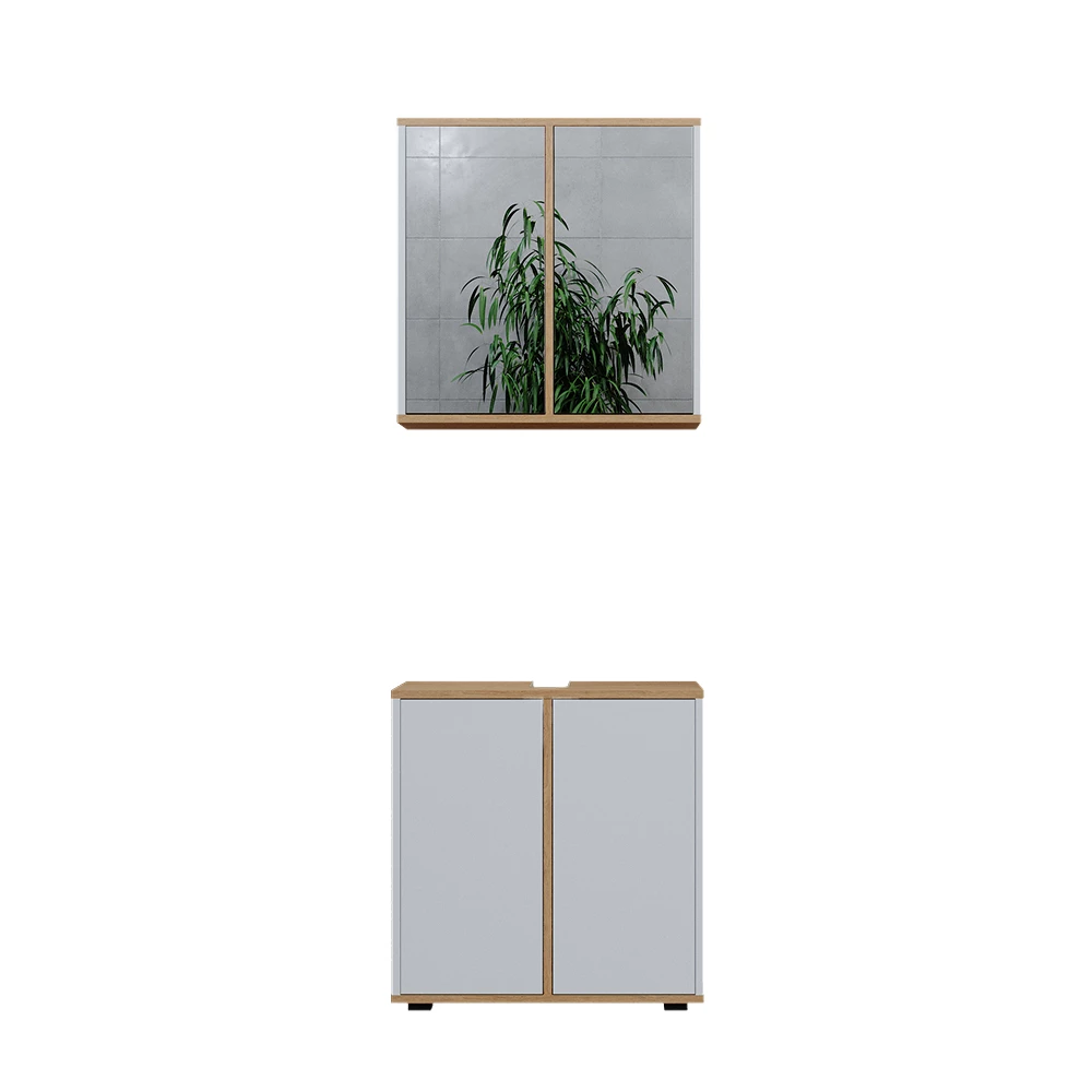 Badmöbel-Set Didi Weiß/Artisan 2 Teile, Unterschrank 60 cm Vicco