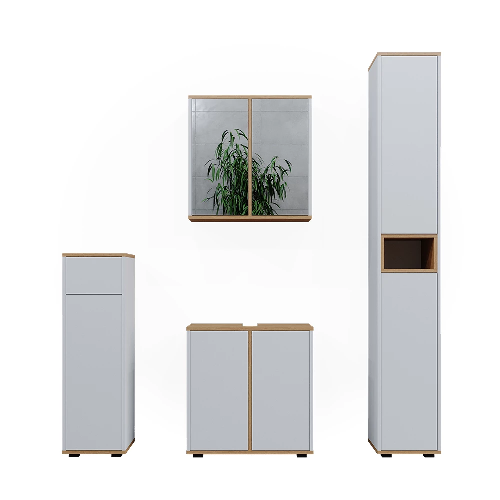 Badmöbel-Set Didi Weiß/Artisan 4 Teile, mit Hochschrank und Midischrank mit Schubladen Vicco