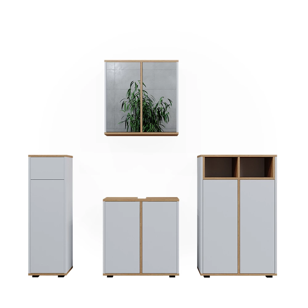 Badmöbel-Set Didi Weiß/Artisan 4 Teile mit zwei Midischränken Vicco
