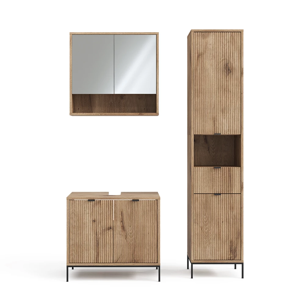 Badmöbel-Set Eliza Viking Oak 3 Teile, mit Hochschrank Vicco