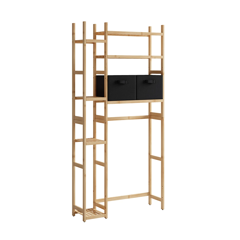 Waschmaschinenschrank Bilbao Bambus 78.5 x 163 cm mit 2 Vliesschubladen Vicco