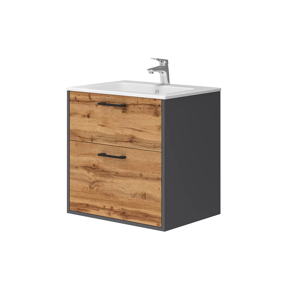 Waschbeckenunterschrank Lanco Anthrazit/Goldkraft Eiche 61 x 61.5 cm mit Waschbecken Vicco