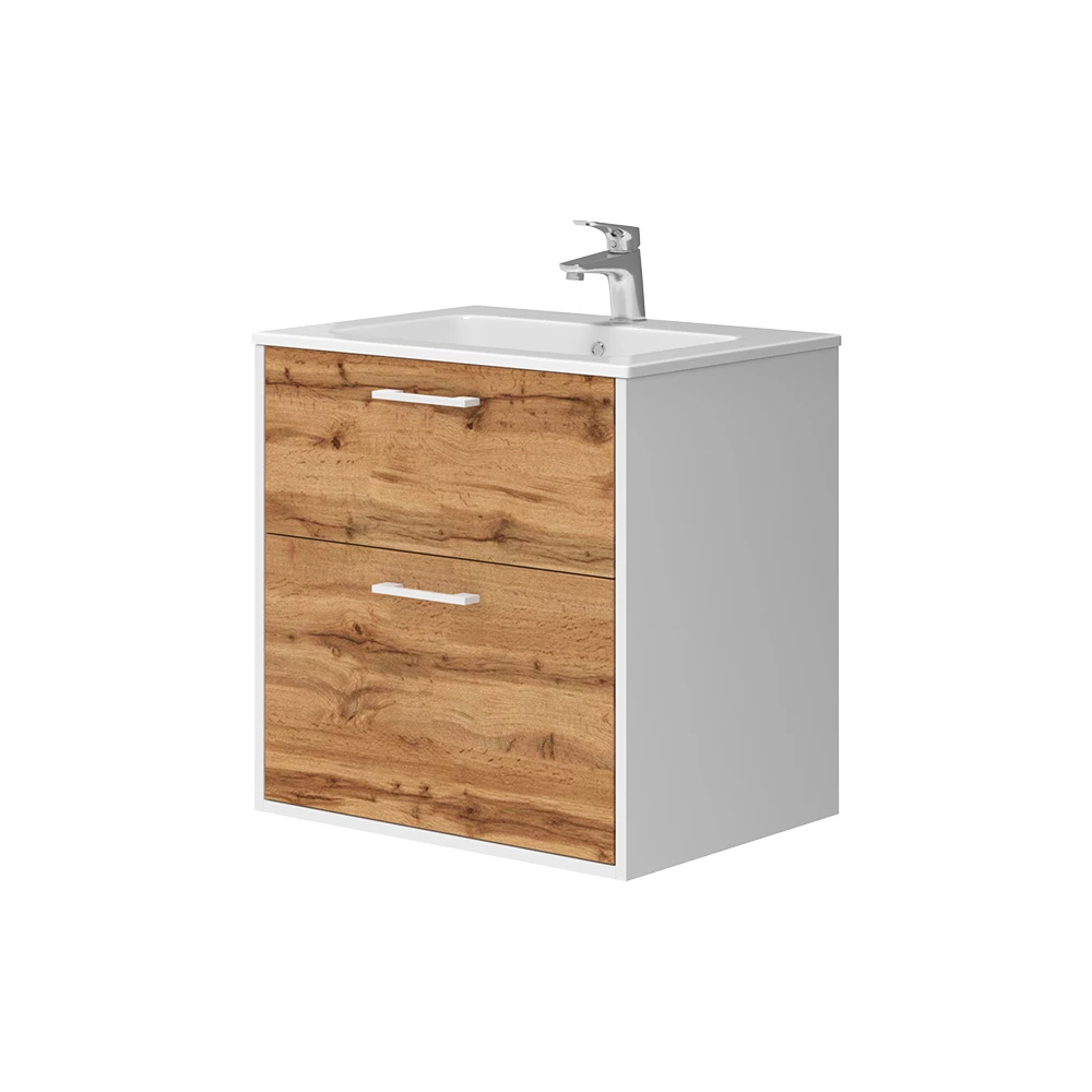 Waschbeckenunterschrank Lanco Weiß/Goldkraft Eiche 61 x 61.5 cm mit Waschbecken Vicco