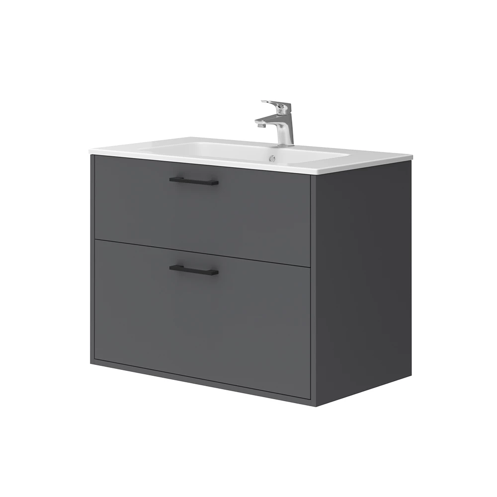 Waschbeckenunterschrank Lanco Anthrazit 80 x 61.5 cm mit Waschbecken Vicco