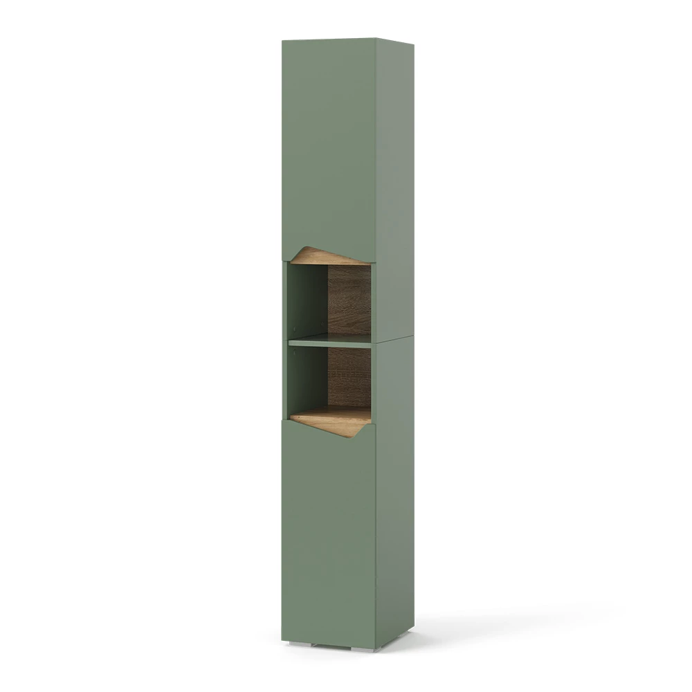 Badschrank Marelle Grün/Artisan 30 x 180 cm mit Türen und offenen Fächern Vicco