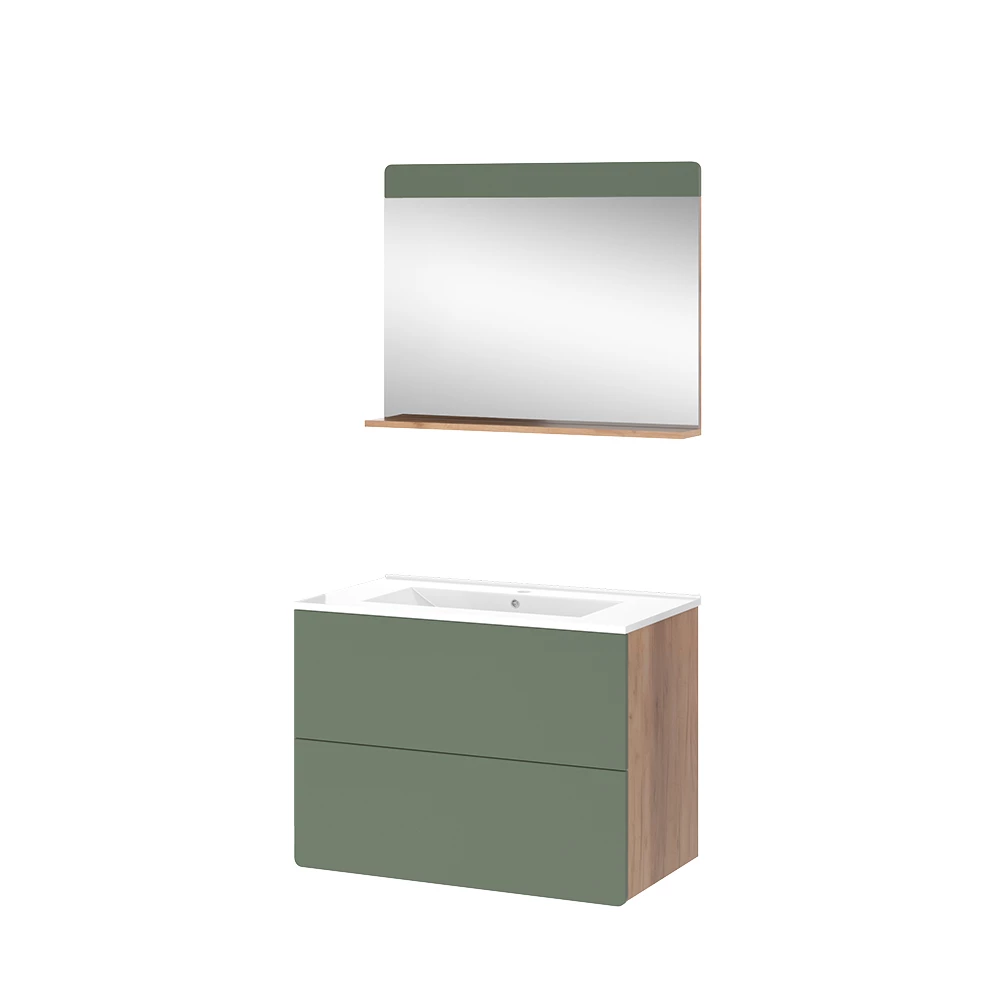 Badmöbel-Set Izan Goldkraft Eiche/Grün 3 Teile mit Spiegel Vicco