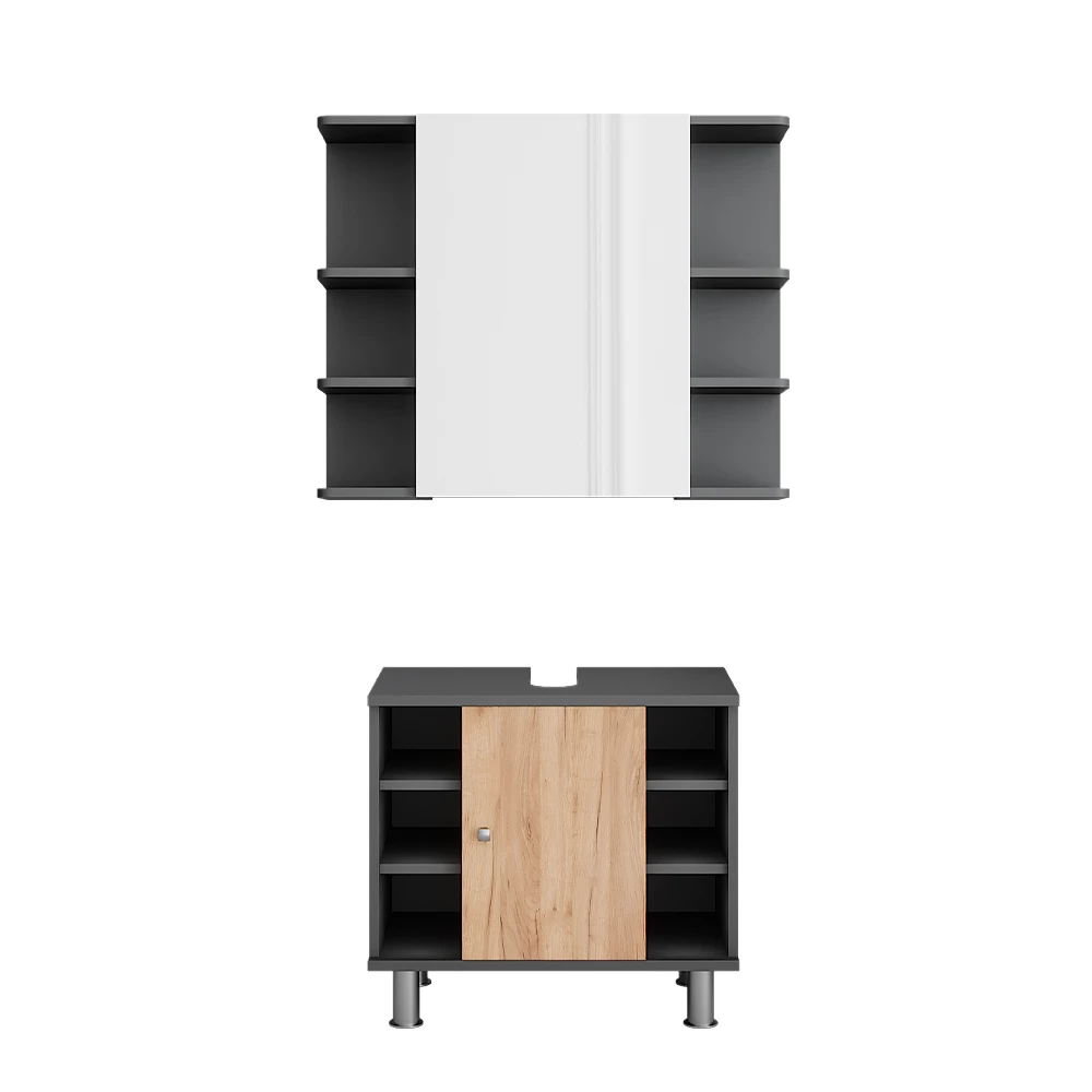 Badmöbel-Set Fynn Anthrazit/Goldkraft Eiche 2 Teile Vicco